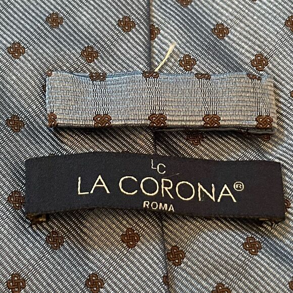 Lc La Corona Roma Blue Brown 100% Silk Men’s Neck Tie Made In Italy - Picture 8 of 9